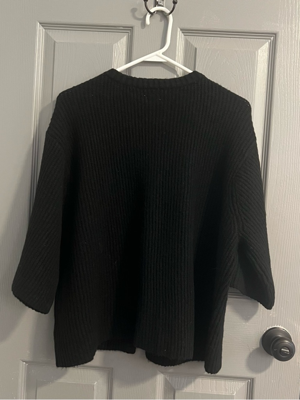 aerie Black Ribbed Extra Soft Button-Front Cardigan Short Sleeve Cozy Casual - Picture 4 of 5